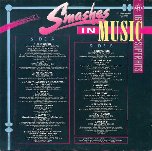 Various - Smashes In Music - 16 Super Hits | CNR Records (659.001) - 2