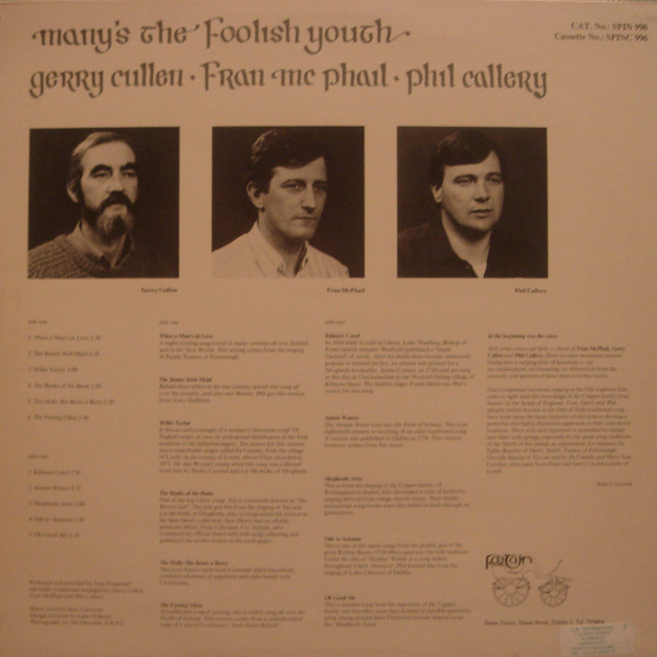 Gerry Cullen / Fran McPhail / Phil Callery - Many's The Foolish Youth | Faetain (SPIN 996) - 2