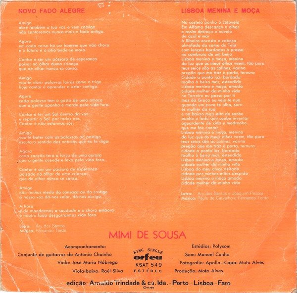 Mimi De Sousa - Novo Fado Alegre / Lisboa Menina E Moça | Orfeu (KSAT 549) - 2