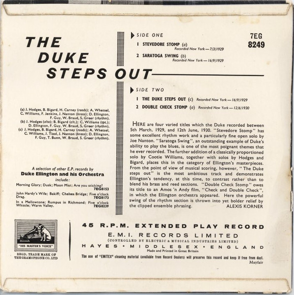 Duke Ellington And His Orchestra - The Duke Steps Out | His Master's Voice (7EG 8249) - 2