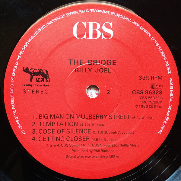 Billy Joel - The Bridge | CBS (CBS 86323) - 4