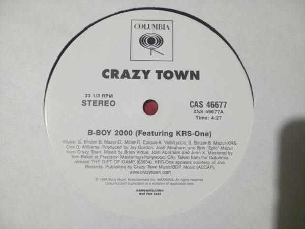 Crazy Town - B-Boy 2000 / Players (Only Love You When They're Playing) | Columbia (CAS 46677) - 3