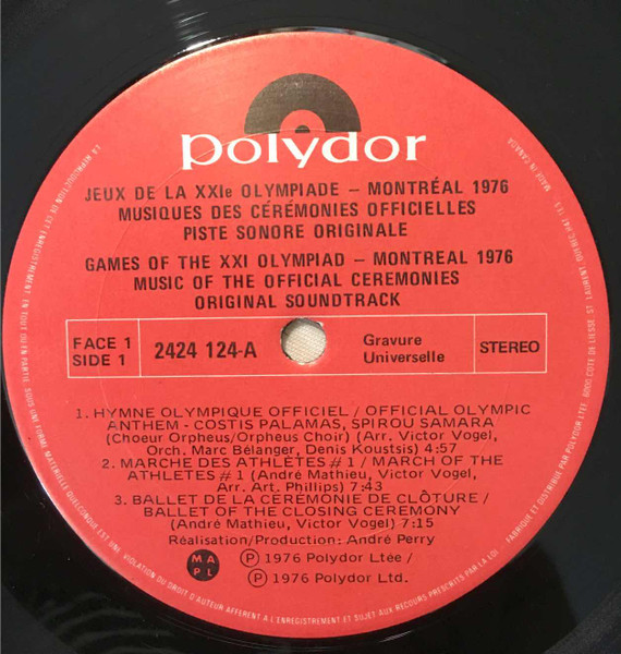 André Mathieu , Vic Vogel - Jeux De La XXIe Olympiade - Montréal 1976 (Piste Sonore Originale) - Musique Des Ceremonies Officielles [Vinyl] | Polydor (2424 124) - 3