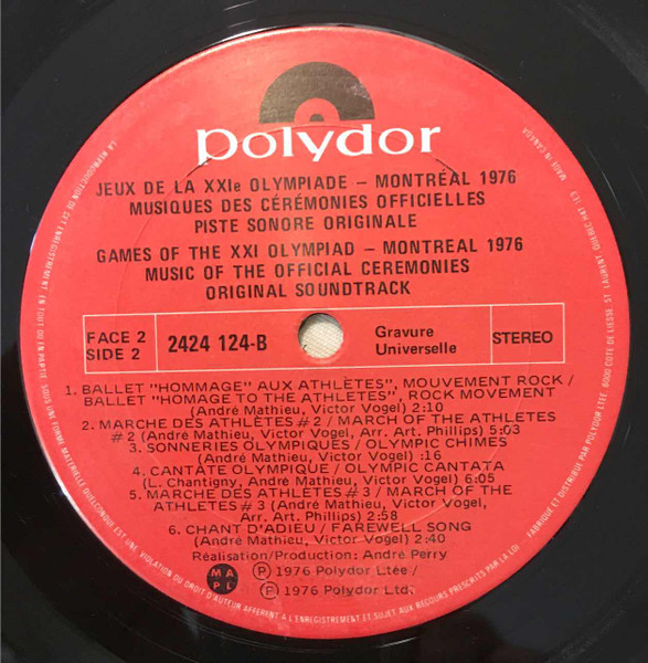 André Mathieu , Vic Vogel - Jeux De La XXIe Olympiade - Montréal 1976 (Piste Sonore Originale) - Musique Des Ceremonies Officielles [Vinyl] | Polydor (2424 124) - 4