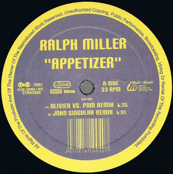 Ralph Miller - Appetizer | Club Traxx! Record (CTR # 2008) - main Ralph Miller - Appetizer | Club Traxx! Record (CTR # 2008) - main