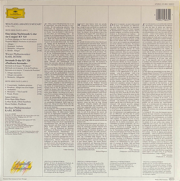 Wolfgang Amadeus Mozart - Wiener Philharmoniker , Berliner Philharmoniker , Karl Böhm - Eine Kleine Nachtmusik / "Posthorn-Serenade" | Deutsche Grammophon (415 843-1) - 2