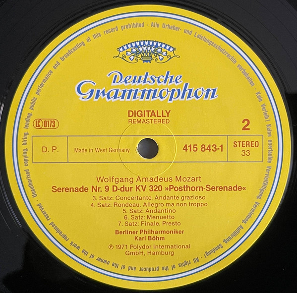 Wolfgang Amadeus Mozart - Wiener Philharmoniker , Berliner Philharmoniker , Karl Böhm - Eine Kleine Nachtmusik / "Posthorn-Serenade" | Deutsche Grammophon (415 843-1) - 4