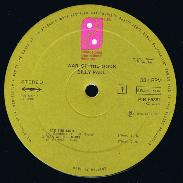 Billy Paul - War Of The Gods | Philadelphia International Records (PIR 65861) - 2 Billy Paul - War Of The Gods | Philadelphia International Records (PIR 65861) - 2