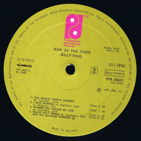 Billy Paul - War Of The Gods | Philadelphia International Records (PIR 65861) - 3 Billy Paul - War Of The Gods | Philadelphia International Records (PIR 65861) - 3