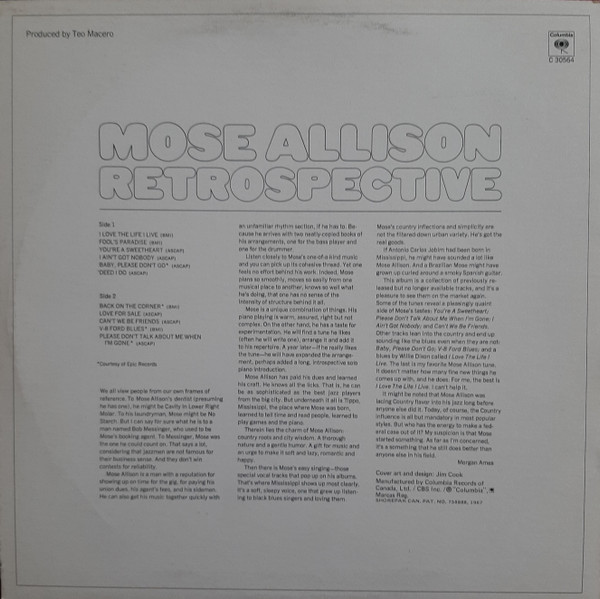 Mose Allison - Retrospective | Columbia (C 30564) - 2 Mose Allison - Retrospective | Columbia (C 30564) - 2