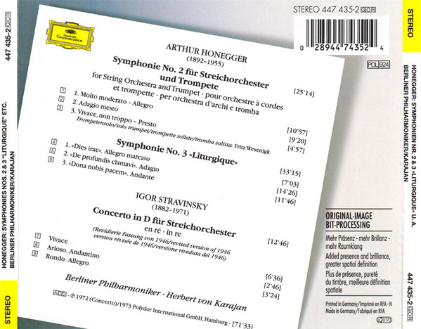Arthur Honegger - Berliner Philharmoniker •  Herbert von Karajan - Symphonien Nos. 2 & 3 »Liturgique« | Deutsche Grammophon (447 435-2) - 3