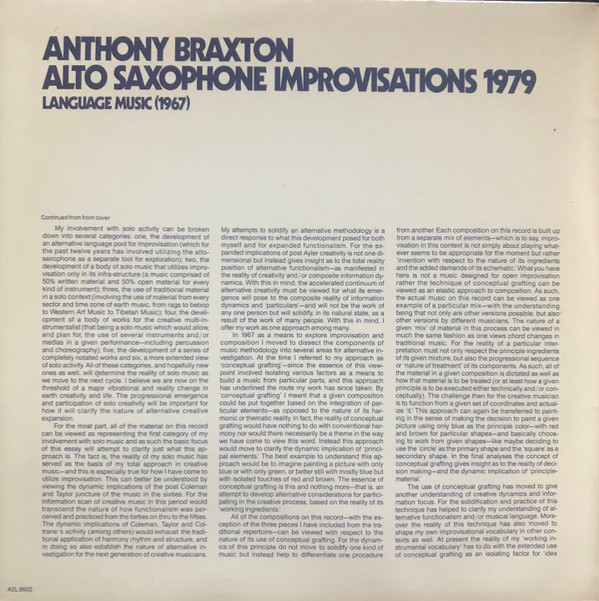 Anthony Braxton - Alto Saxophone Improvisations 1979 | Arista (A2L 8602) - 2 Anthony Braxton - Alto Saxophone Improvisations 1979 | Arista (A2L 8602) - 2
