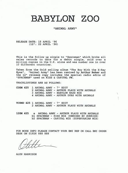 Babylon Zoo - Animal Army | EMI (12emdjx 425) - 3 Babylon Zoo - Animal Army | EMI (12emdjx 425) - 3