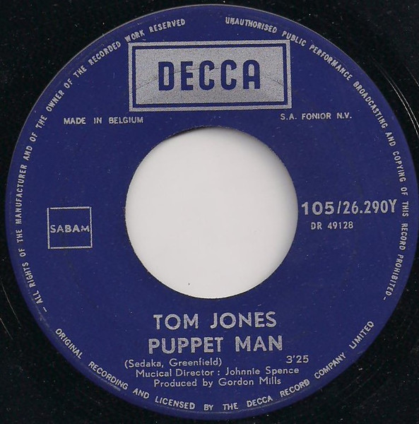 Tom Jones - Puppet Man / Every Mile | Decca (105-26.290Y) - 2