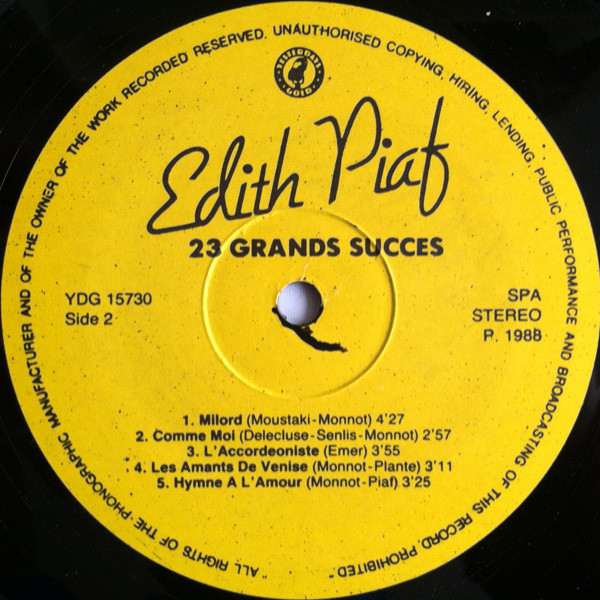 Edith Piaf - The Wonderful World Of Edith Piaf - 23 Grands Succes | Yesterdays Gold (YDG 15730) - 4
