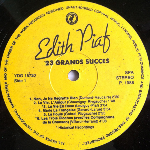 Edith Piaf - The Wonderful World Of Edith Piaf - 23 Grands Succes | Yesterdays Gold (YDG 15730) - 3