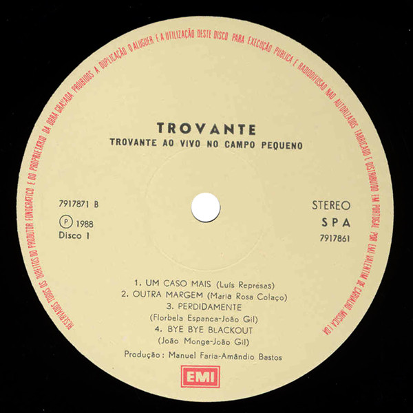 Trovante - Ao Vivo No Campo Pequeno | EMI (7917861) - 4
