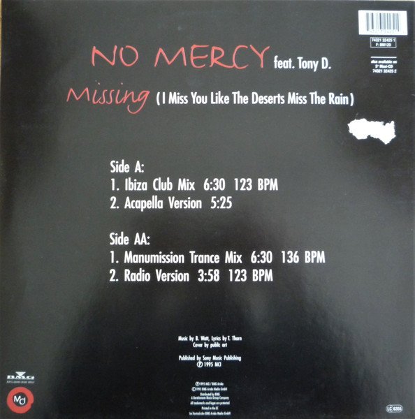 No Mercy - Missing (I Miss You Like The Deserts Miss The Rain) | MCI (74321 32425 1) - 2