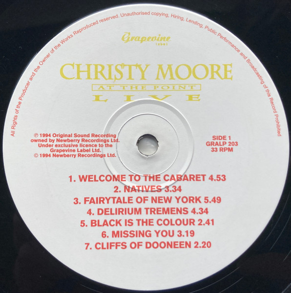 Christy Moore - At The Point Live | The Grapevine Label (GRALP 203) - 3