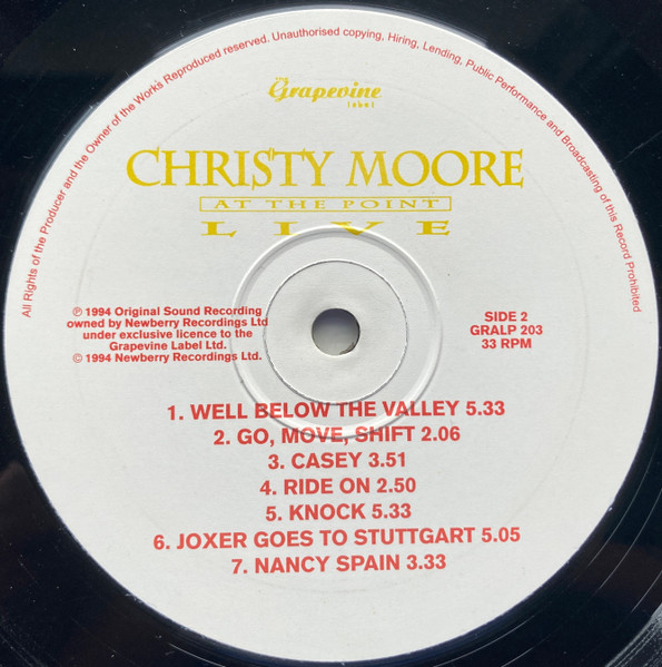 Christy Moore - At The Point Live | The Grapevine Label (GRALP 203) - 4