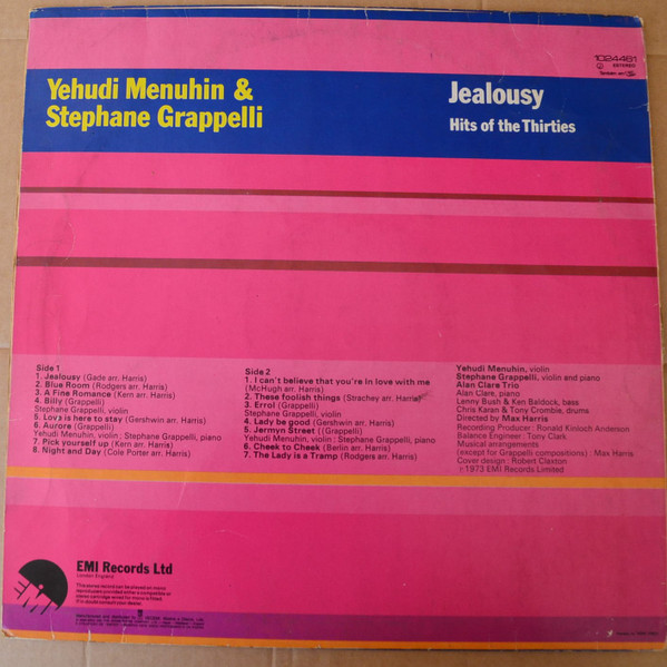 Yehudi Menuhin , Stéphane Grappelli & Alan Clare Trio - Jalousie (Hits Of The Thirties) | EMI (1024461) - 2