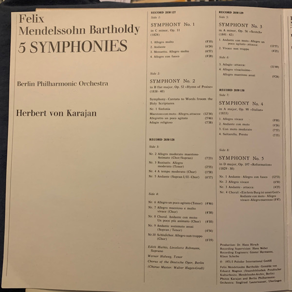 Felix Mendelssohn-Bartholdy , Herbert Von Karajan , Berliner Philharmoniker - 5 Symphonies | Deutsche Grammophon (2832 009) - 3