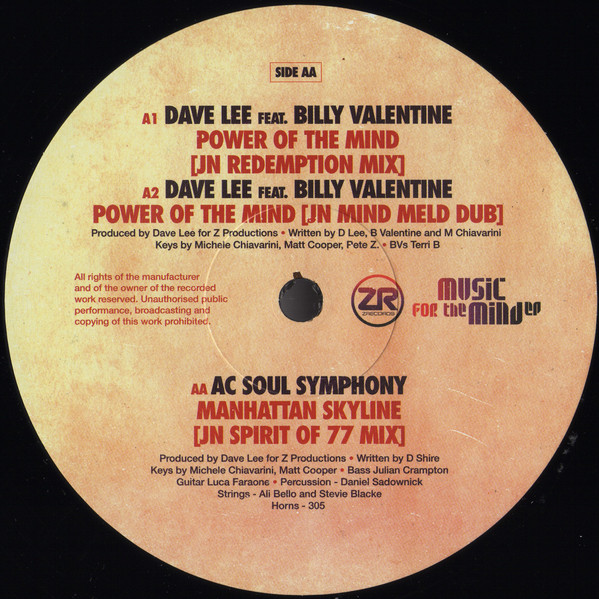 Dave Lee Feat. Billy Valentine / AC Soul Symphony - Music For The Mind EP | Z Records (Zedd12298) - 2 Dave Lee Feat. Billy Valentine / AC Soul Symphony - Music For The Mind EP | Z Records (Zedd12298) - 2