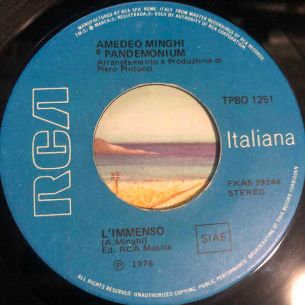 Amedeo Minghi  E Pandemonium - L'Immenso / L'Isola | RCA (TPBO 1251) - 2