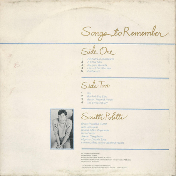 Scritti Politti - Songs To Remember | Rough Trade (ROUGH 20) - 2