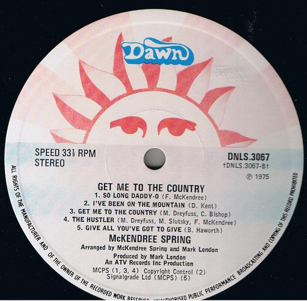 McKendree Spring - Get Me To The Country | Dawn (DNLS 3067) - 3