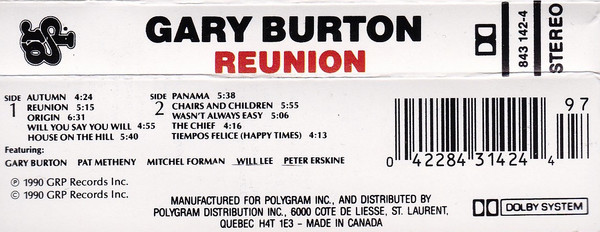 Gary Burton - Reunion | GRP (843 142-4) - 2 Gary Burton - Reunion | GRP (843 142-4) - 2