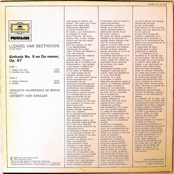 Ludwig van Beethoven - Berliner Philharmoniker Dir. Herbert von Karajan - Sinfonía No. 5 | Deutsche Grammophon (25 35 304) - 2