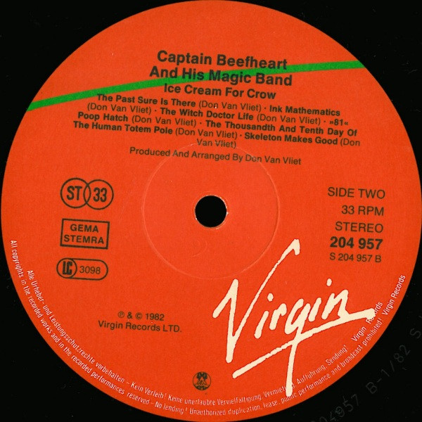 Captain Beefheart & The Magic Band - Ice Cream For Crow | Virgin (204 957) - 4 Captain Beefheart & The Magic Band - Ice Cream For Crow | Virgin (204 957) - 4