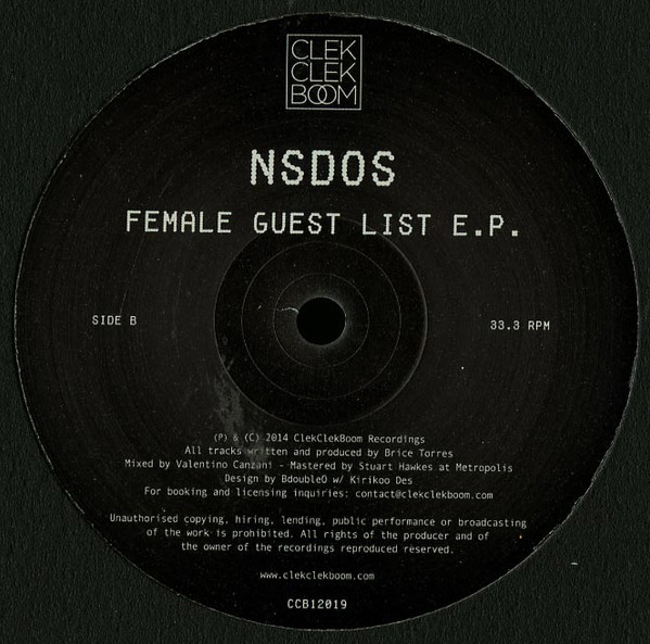 NSDOS - Female Guest List E.P. | ClekClekBoom Recordings (CCB12019) - 2 NSDOS - Female Guest List E.P. | ClekClekBoom Recordings (CCB12019) - 2