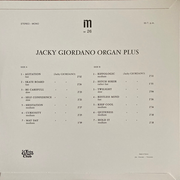Jacky Giordano - Jacky Giordano Organ Plus | Le Très Groove Club (LTGC004) - 2 Jacky Giordano - Jacky Giordano Organ Plus | Le Très Groove Club (LTGC004) - 2