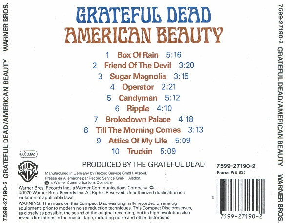 The Grateful Dead - American Beauty | Warner Bros. Records (7599-27190-2) - 2