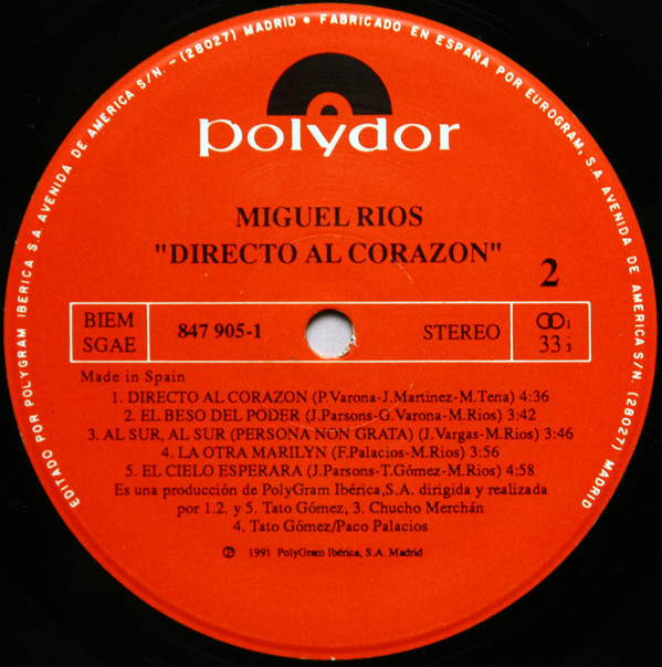 Miguel Ríos - Directo Al Corazón | Polydor (847 905-1) - 2