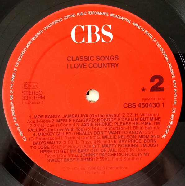 Various - Classic Songs - I Love Country | CBS (450430 1) - 4 Various - Classic Songs - I Love Country | CBS (450430 1) - 4