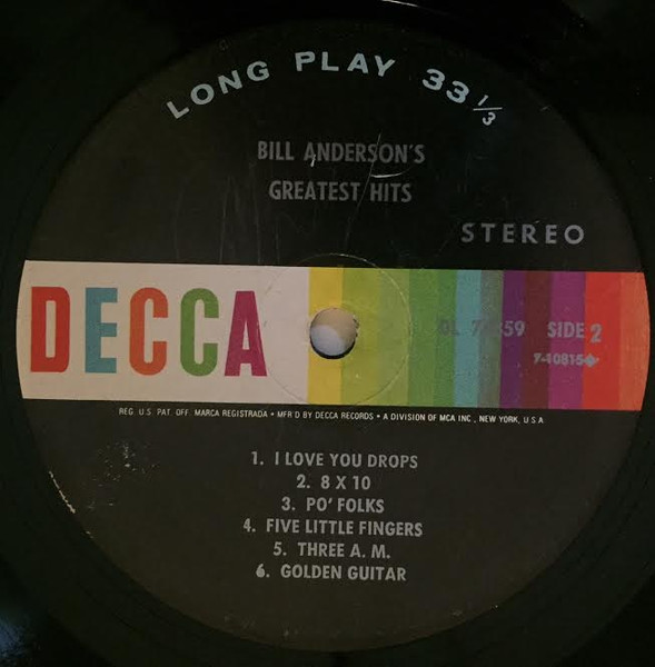 Bill Anderson - Bill Anderson's Greatest Hits | Decca (DL 74859) - 3 Bill Anderson - Bill Anderson's Greatest Hits | Decca (DL 74859) - 3
