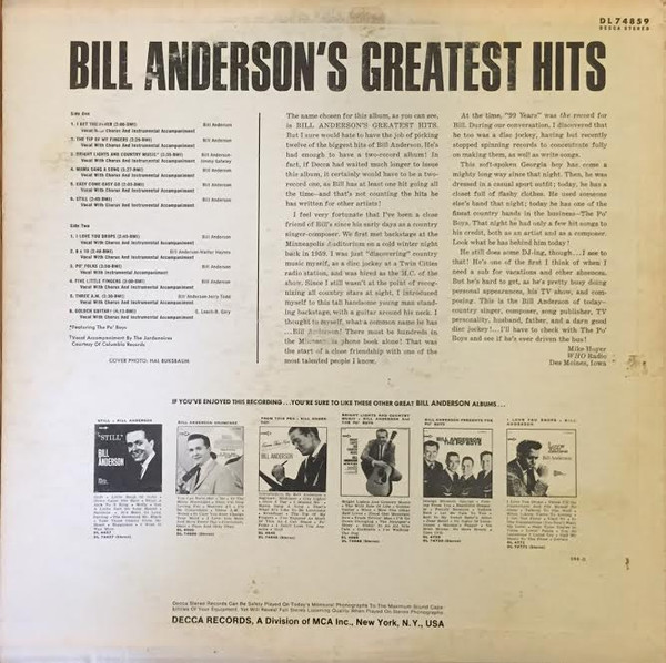 Bill Anderson - Bill Anderson's Greatest Hits | Decca (DL 74859) - 2 Bill Anderson - Bill Anderson's Greatest Hits | Decca (DL 74859) - 2