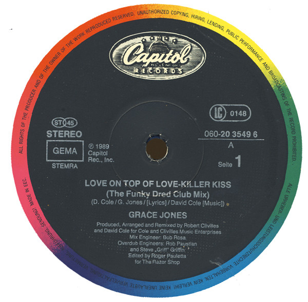 Grace Jones - Love On Top Of Love (Killer Kiss) | Capitol Records (060-20 3549 6) - 3