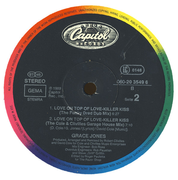Grace Jones - Love On Top Of Love (Killer Kiss) | Capitol Records (060-20 3549 6) - 4