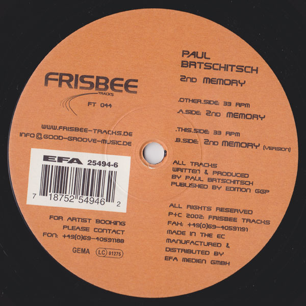 Paul Brtschitsch - 2nd Memory | Frisbee Tracks (FT 044) - 2 Paul Brtschitsch - 2nd Memory | Frisbee Tracks (FT 044) - 2
