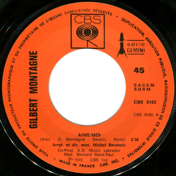 Gilbert Montagné - Aime-Moi / Song For Everytime | CBS (8183) - 3