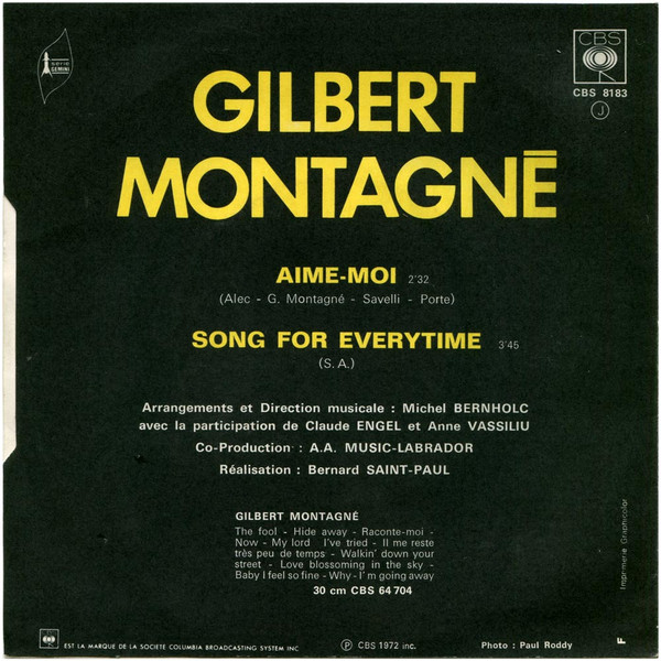 Gilbert Montagné - Aime-Moi / Song For Everytime | CBS (8183) - 2