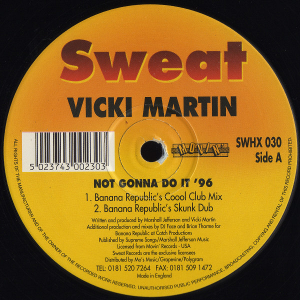 Vicky Martin - Not Gonna Do It '96 | Sweat (SWHX 030) - main
