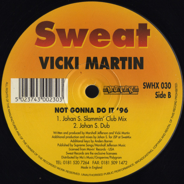 Vicky Martin - Not Gonna Do It '96 | Sweat (SWHX 030) - 2
