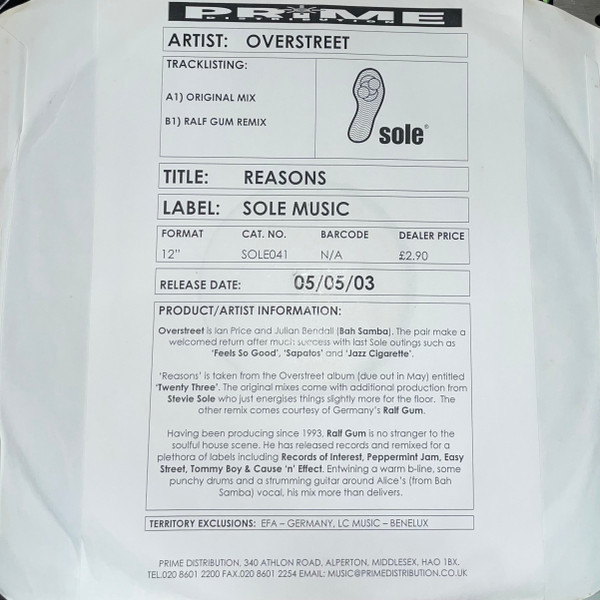 Over Street - Reasons | Sole Music (SOLE 041) - main