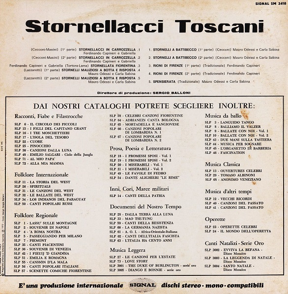 Ferdinando Capineri / Gabriella / Mauro Odessi / Carla Sabina - Stornellacci Toscani | Signal (SM 3418) - 2