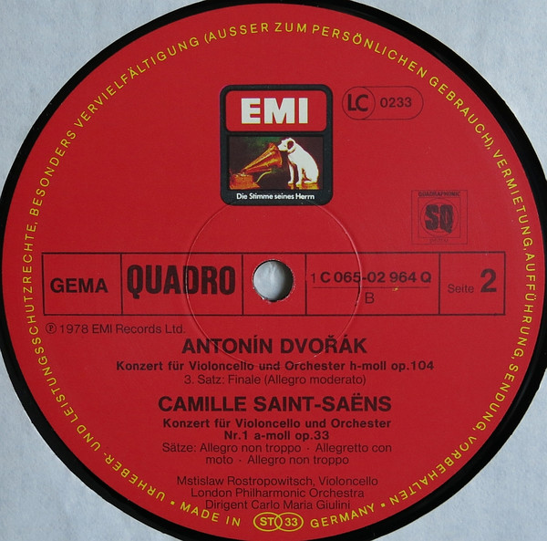 Mstislav Rostropovich , Carlo Maria Giulini , Antonín Dvořák , Camille Saint-Saëns , London Philharmonic Orchestra - Cello Concerto / Cello Concerto No.1 | EMI Electrola (1C 065-02 964 Q) - 4 Mstislav Rostropovich , Carlo Maria Giulini , Antonín Dvořák , Camille Saint-Saëns , London Philharmonic Orchestra - Cello Concerto / Cello Concerto No.1 | EMI Electrola (1C 065-02 964 Q) - 4